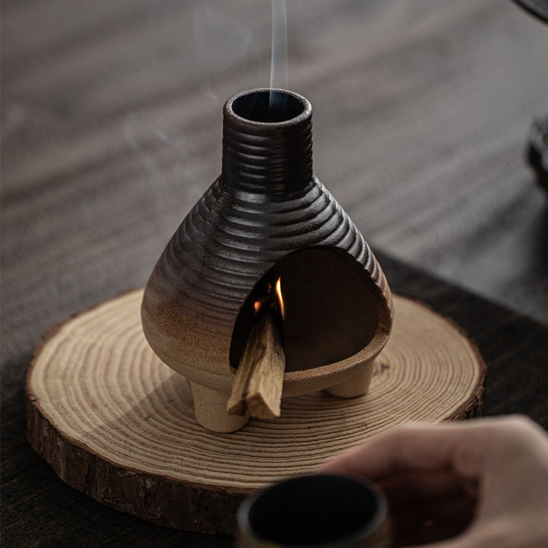 Charcoal mini ceramic Palo Santo burner viewed from above