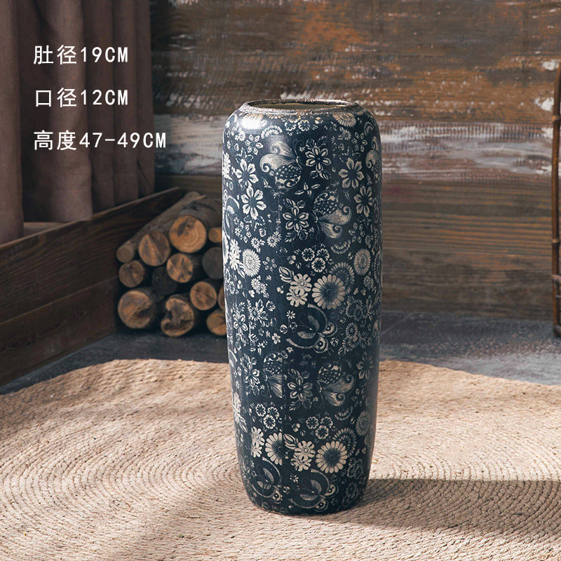 Indigo floral slim floor vase 47 to 49 cm high