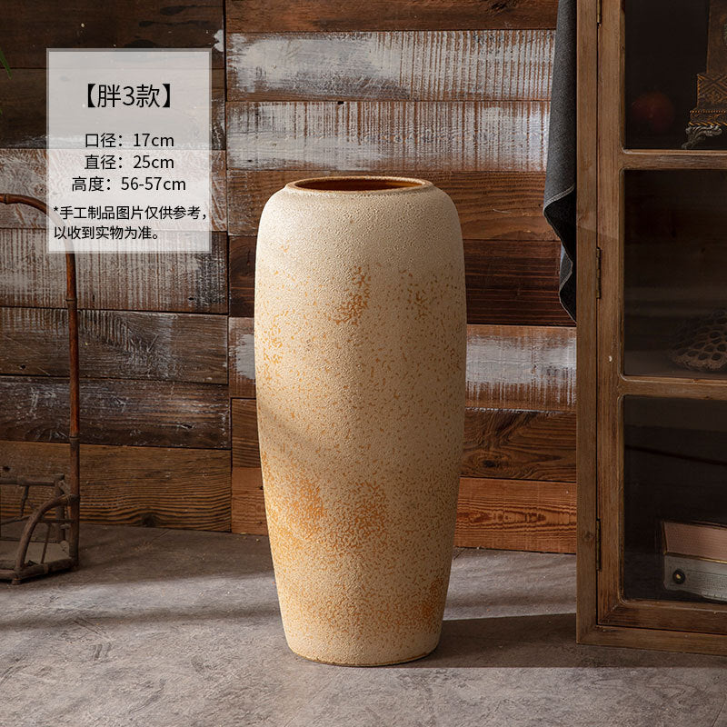 Wide beige sand-texture floor vase 56 to 57 cm high