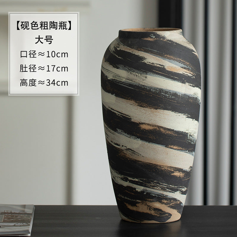 Large tall rustic charcoal cream ceramic vase 34 cm high