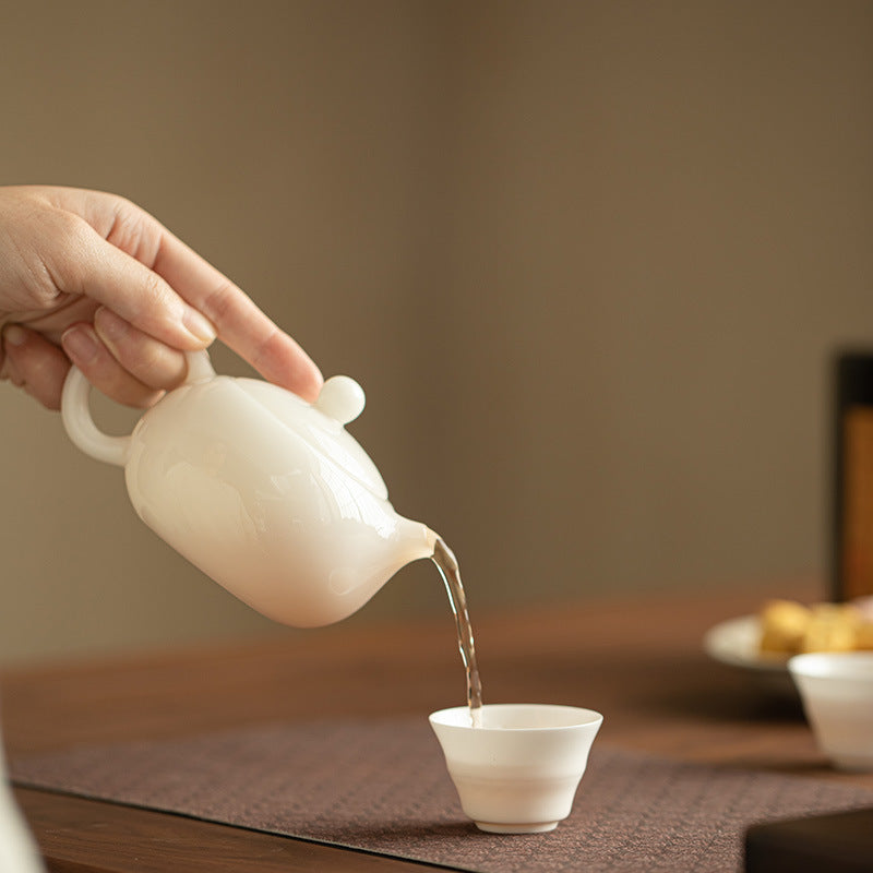 Handcrafted Dehua Ice-Grade Mutton Fat Jade White Porcelain Xishi Teapot with Built-in Ball Filter - 200ml Gongfu Tea Pot