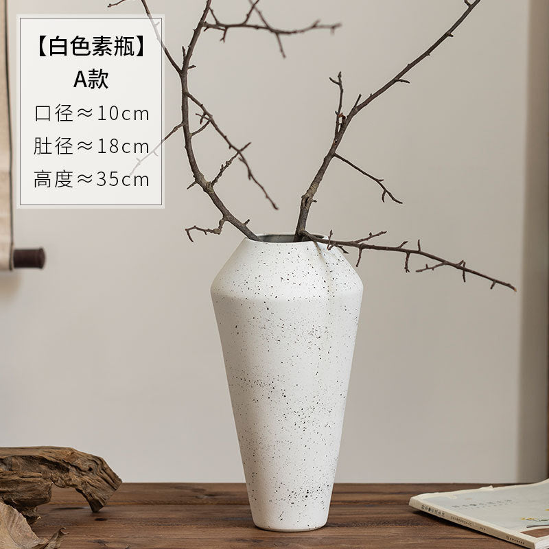 Medium ivory white speckled ceramic vase 35 cm high