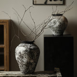 Snow-Washed Black & White Mottled Ceramic Vase – Wabi-Sabi New Chinese Style Branch Vessel