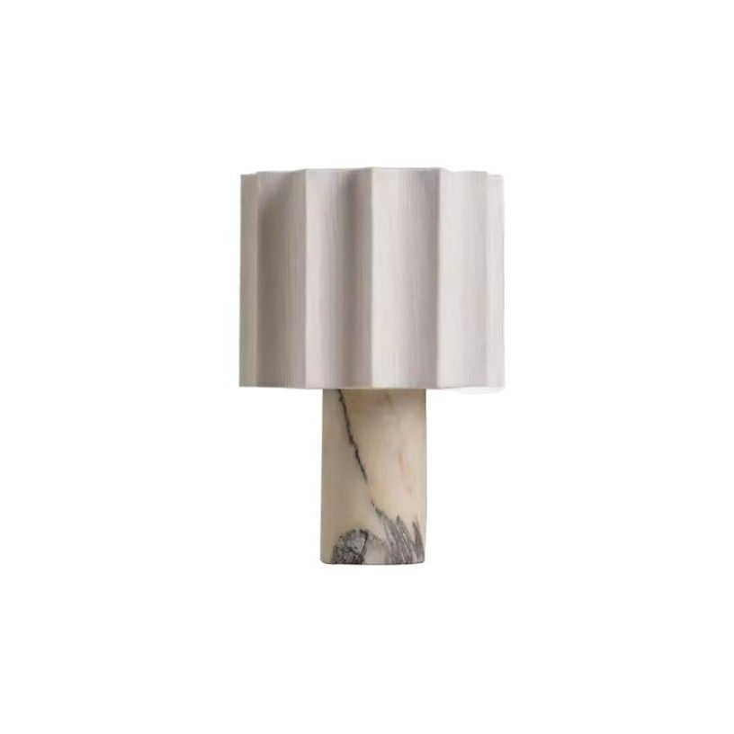 Pleated sculptural fabric shade on marble table lamp product view