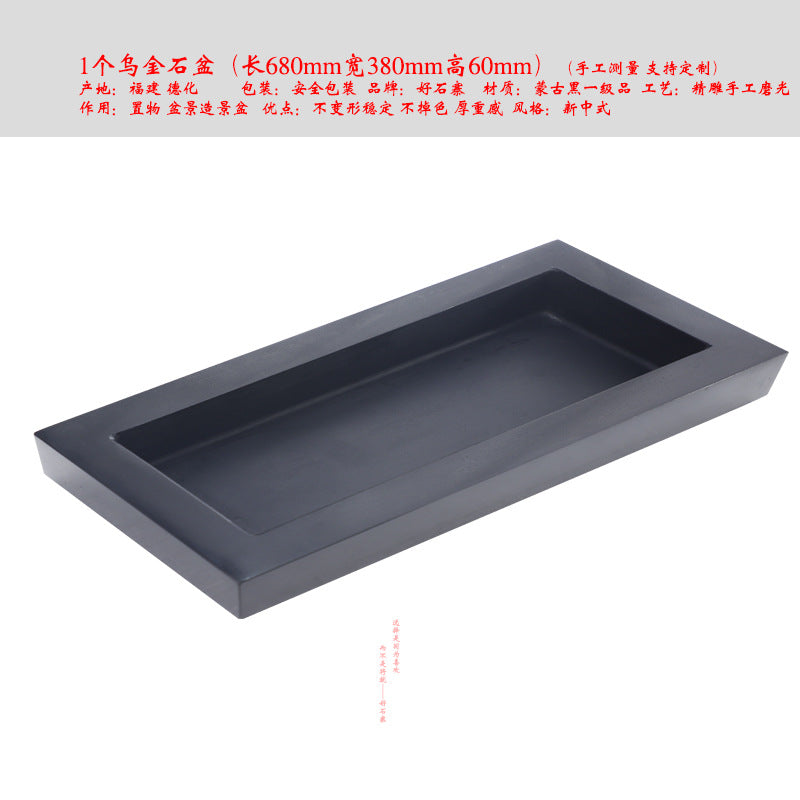 Long black stone bonsai landscape tray for moss and miniature garden