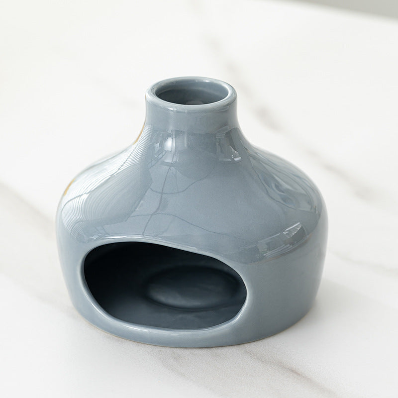 Blue grey glazed ceramic Palo Santo and sage burner front view