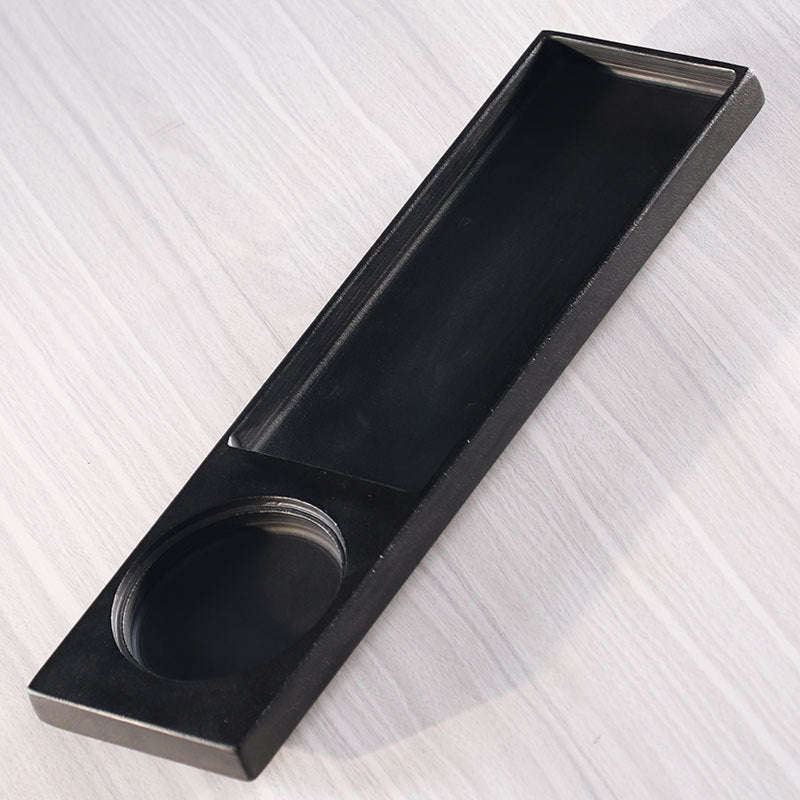 Black stone dual-zone landscape tray with circular planting bowl