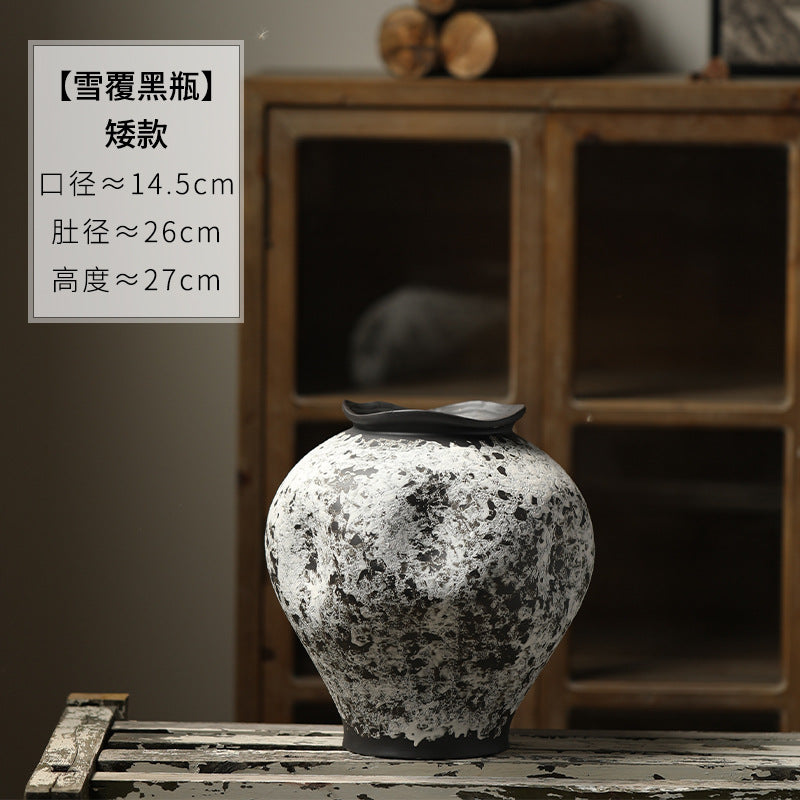 Snow-texture black ceramic vase small 27 cm size