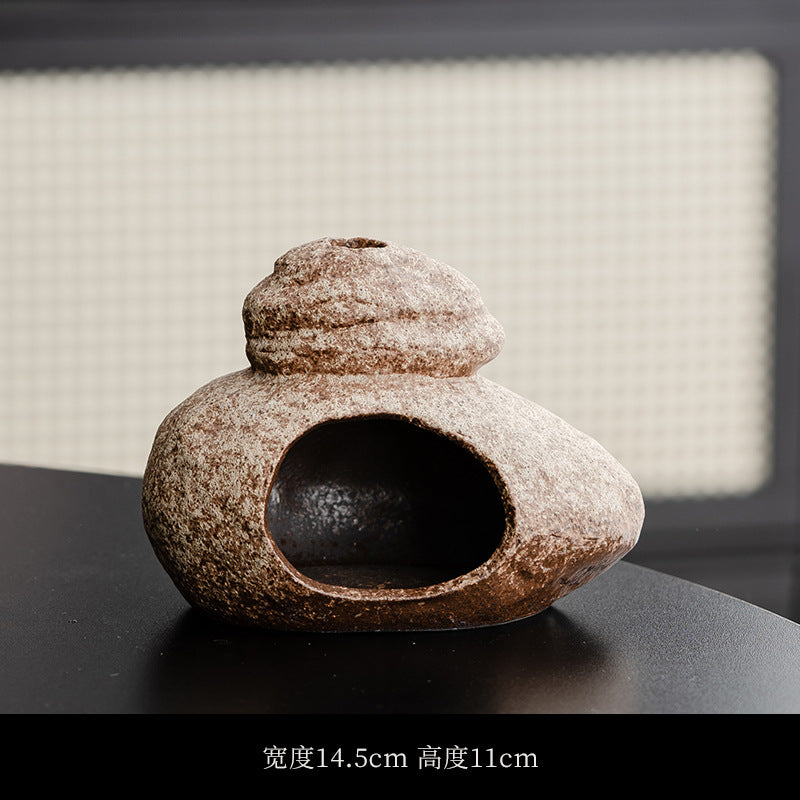 Rounded hive stone ceramic sacred wood burner 14.5 cm wide by 11 cm high