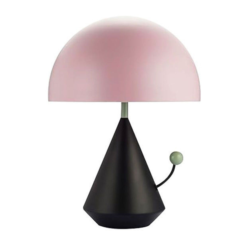 Blush pink dome table lamp front view with green ball detail