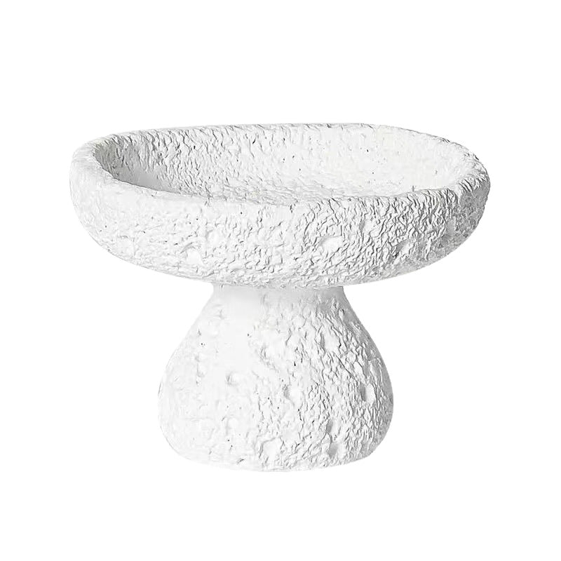 Chalk white lava texture pedestal incense bowl isolated on white