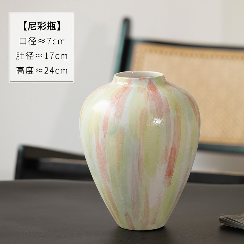 Pastel stripe ceramic vase 24 cm high and 17 cm wide