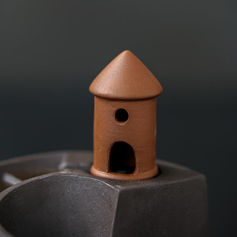 Ceramic lighthouse backflow incense burner with smoke waterfall effect