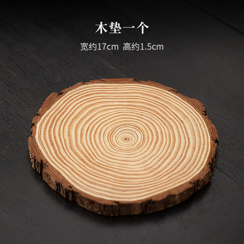 Natural round wood coaster approximately 17 cm for mini ceramic ritual fireplace