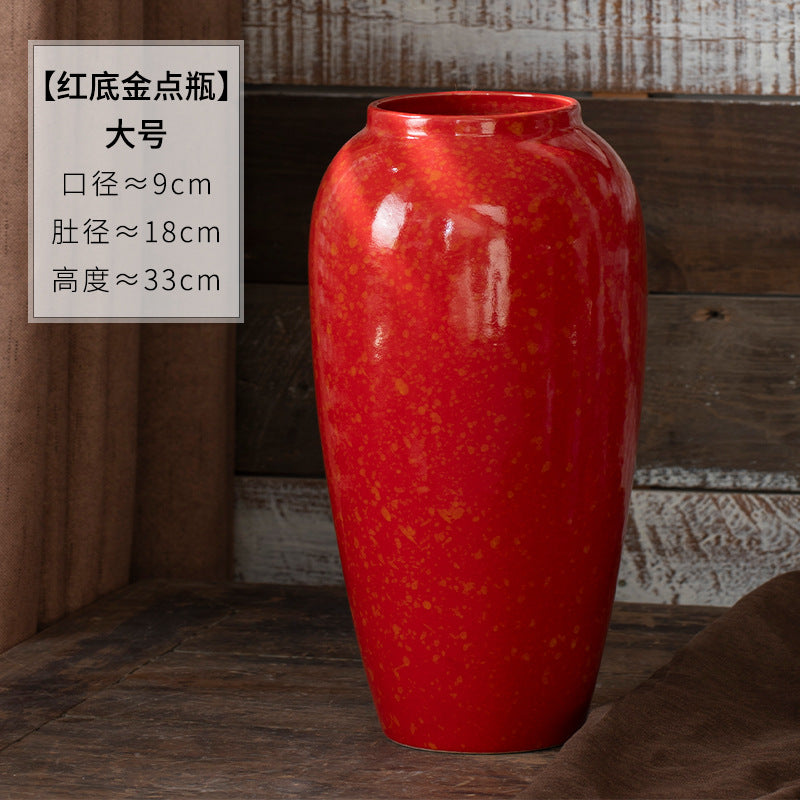 Red gold-speckled ceramic vase, large 33 cm size