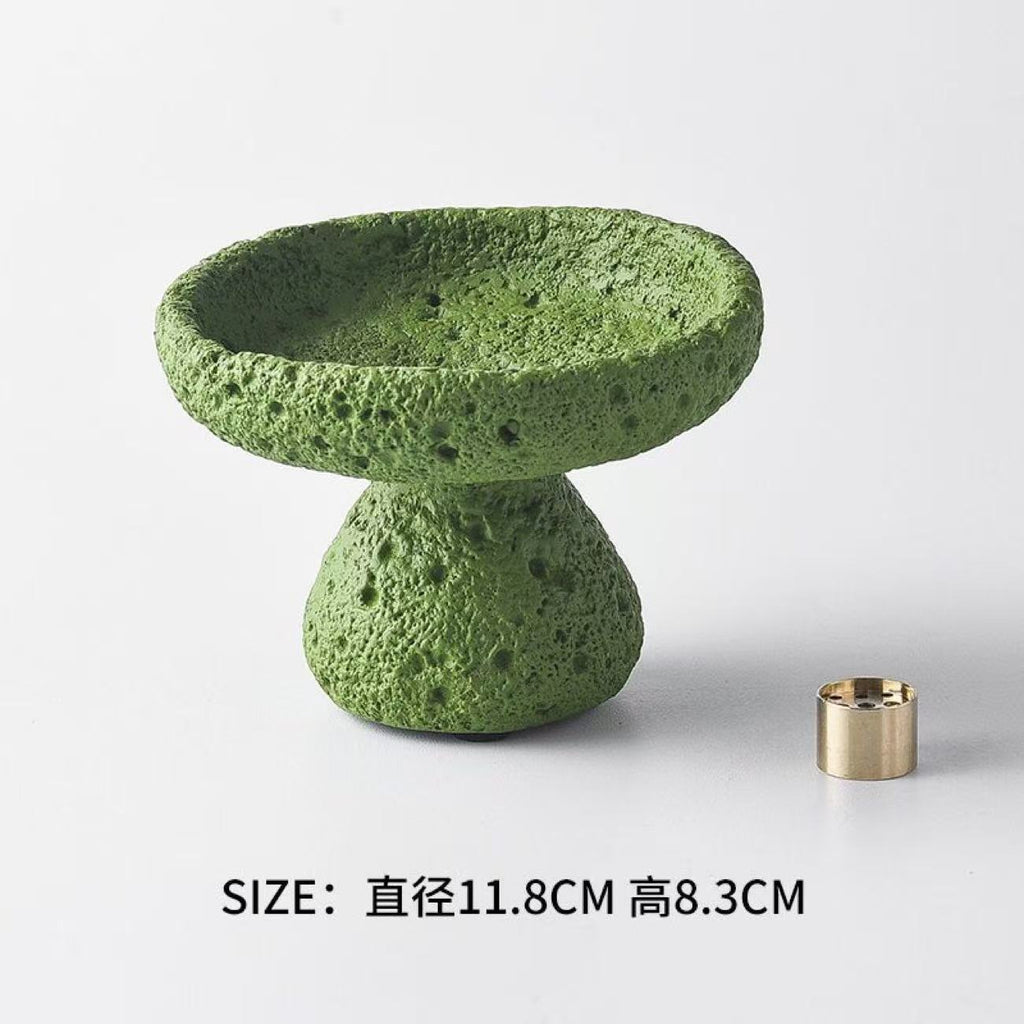 Moss green lava texture incense bowl 11.8 cm diameter by 8.3 cm high