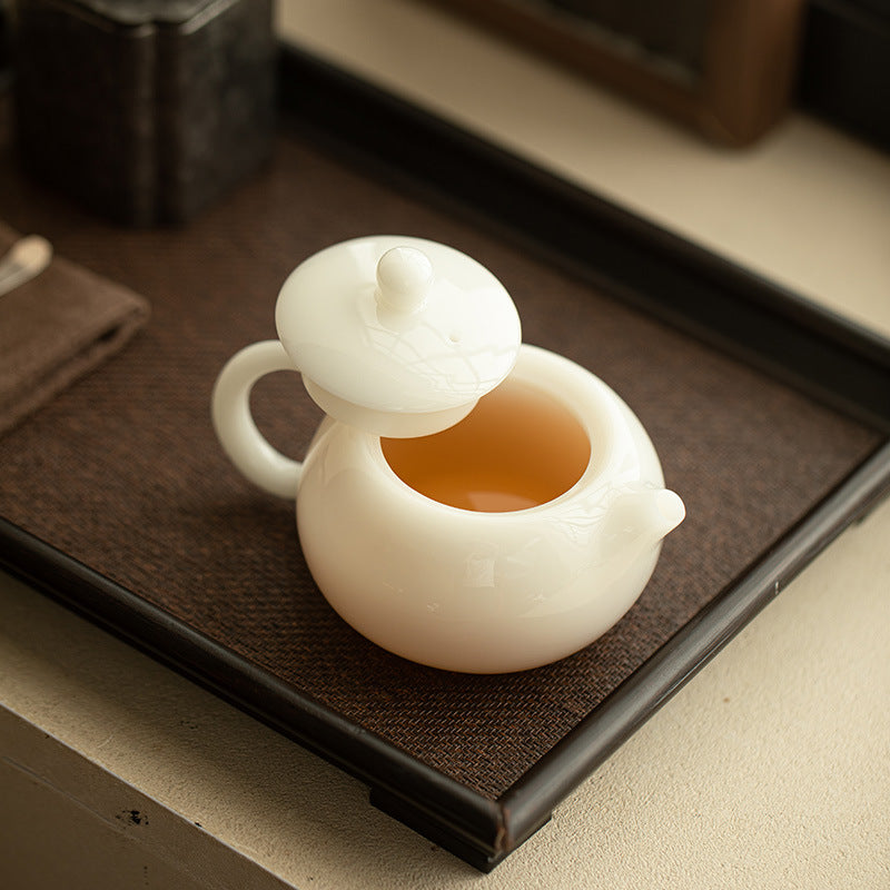 Handcrafted Dehua Ice-Grade Mutton Fat Jade White Porcelain Xishi Teapot with Built-in Ball Filter - 200ml Gongfu Tea Pot