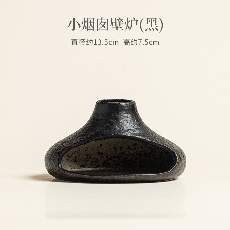 Black low profile ceramic ritual fireplace burner without base