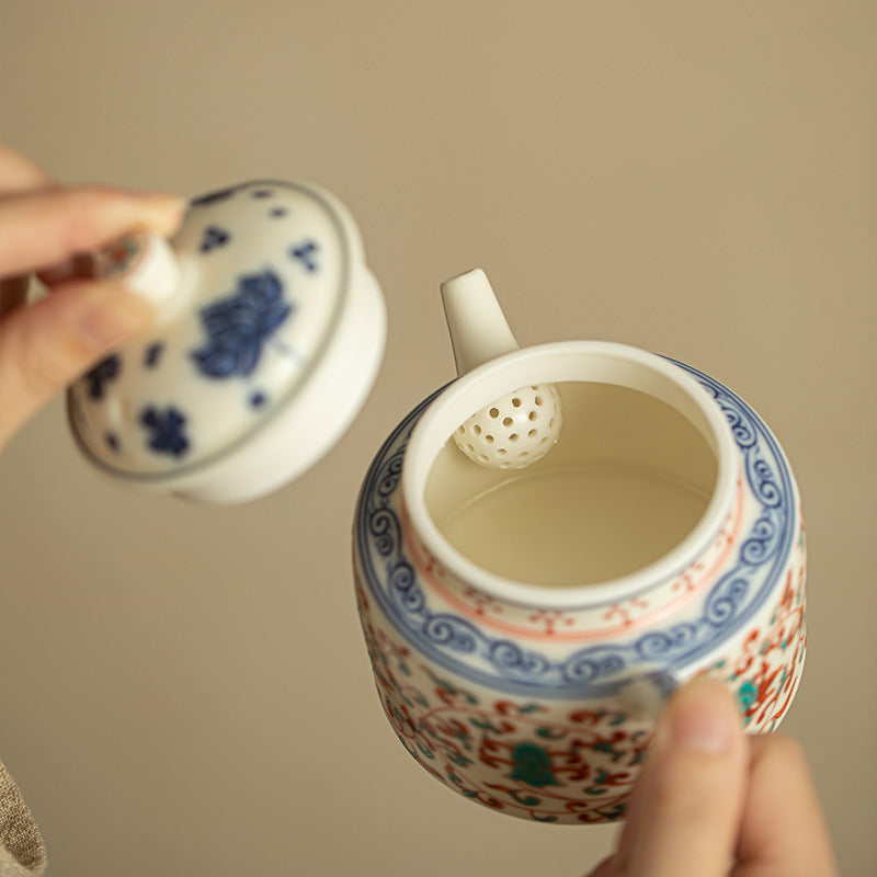 Authentic Jingdezhen Handcrafted Fencai Famille Rose Porcelain Teapot with 3D Embossed Lotus Scroll Relief - 220ml with Built-in Ball Filter