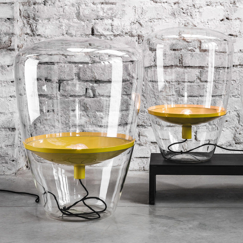 Three capsule glass table lamp configurations in cognac and smoke grey