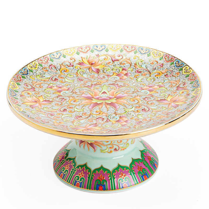 Authentic Jingdezhen Hand-Painted Enamel High-Foot Pedestal Teaware Tray & Fruit Plate - 18cm Teaware Accessories
