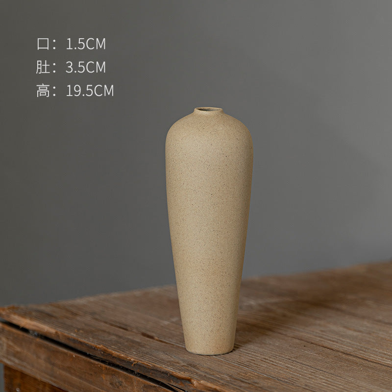 Slim plum-vase inspired beige coarse-clay bud vase 19.5 cm high