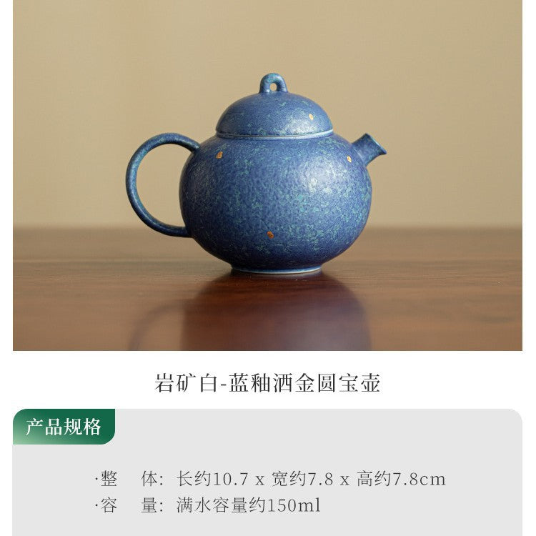 Authentic Jingdezhen Raw Mineral Sapphire Blue Gold-Splashed Sphere Teapot - 180ml Gongfu Teapot