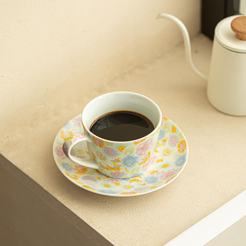 Authentic Jingdezhen Enamel Myriad Flowers Raised Relief Master Teacup & Saucer Set - 140ml Gongfu Teacup