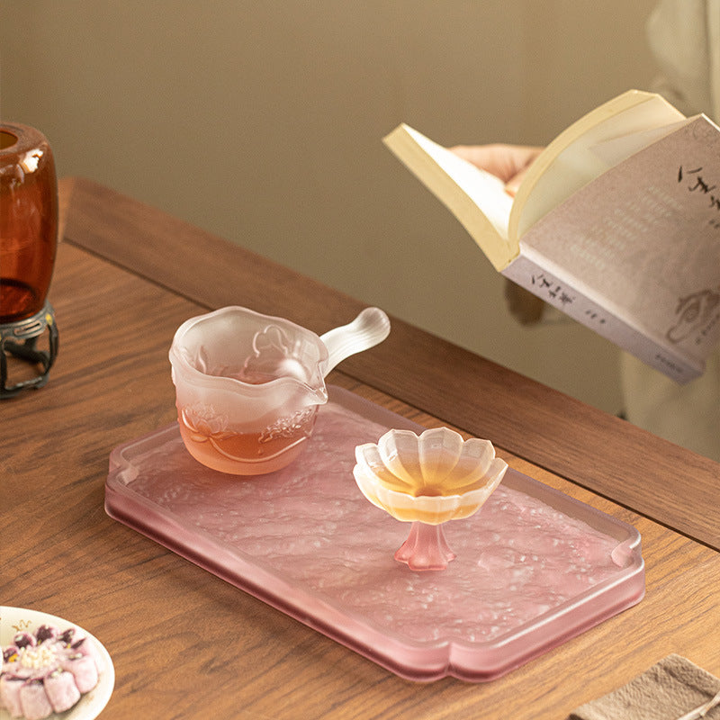 Handcrafted Frosted Amethyst Liuli Crystal Glass Square Dry-Brewing Teaware Tray - 18cm Teaware Accessories