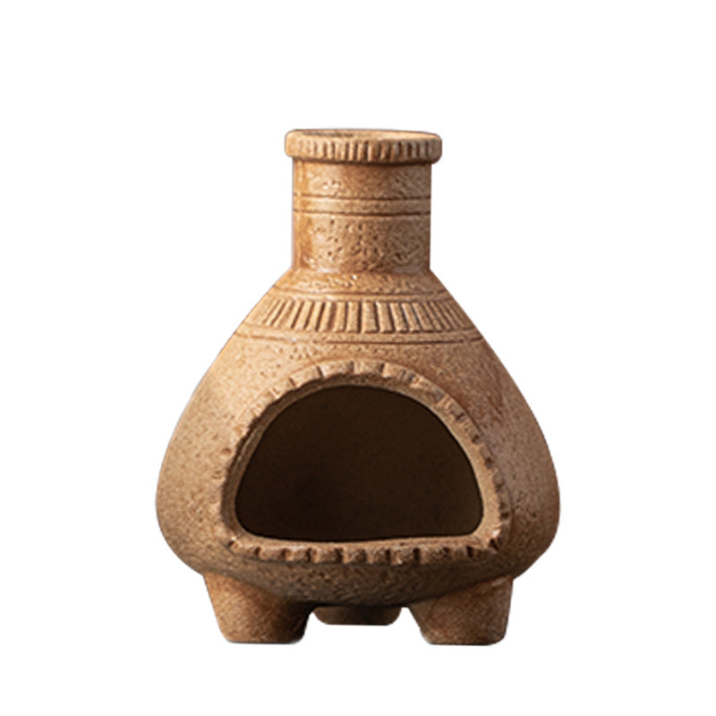 Natural sand ribbed ceramic ritual fireplace front view