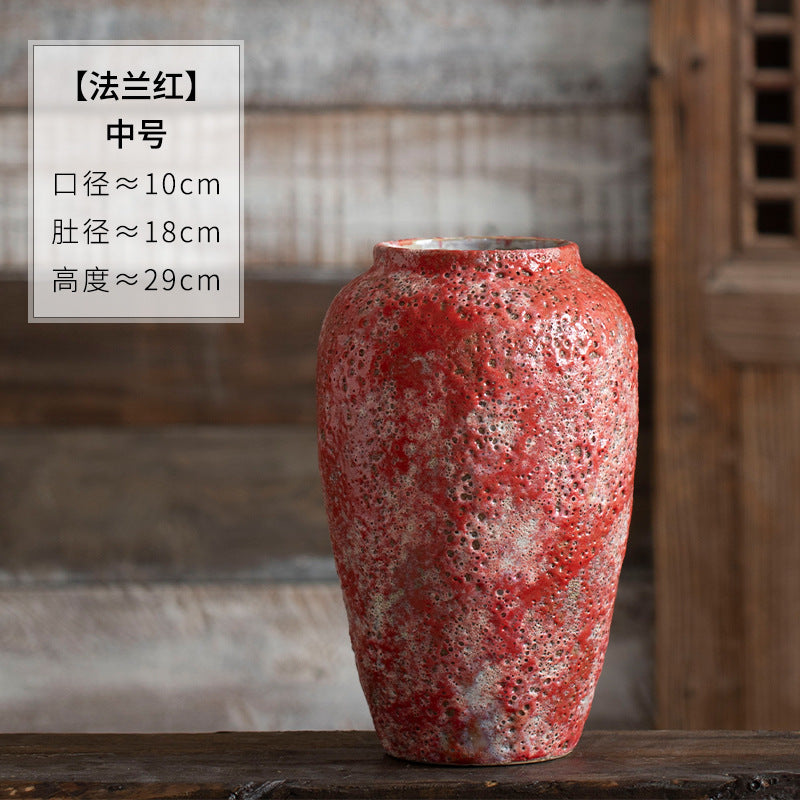 Medium berry red textured ceramic vase 29 cm high