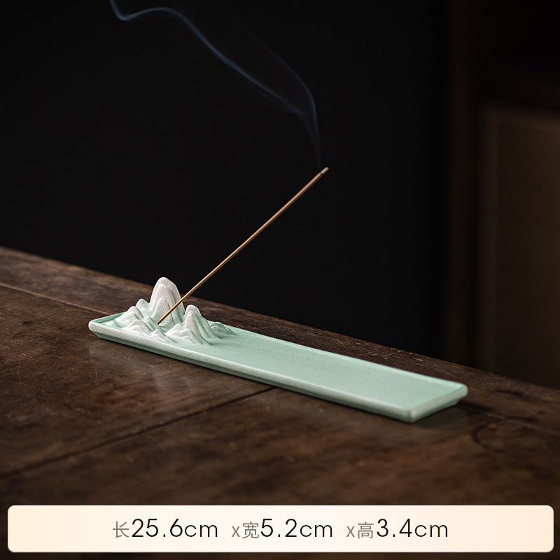 Celadon green mountain ceramic incense holder without base 25.6 cm long