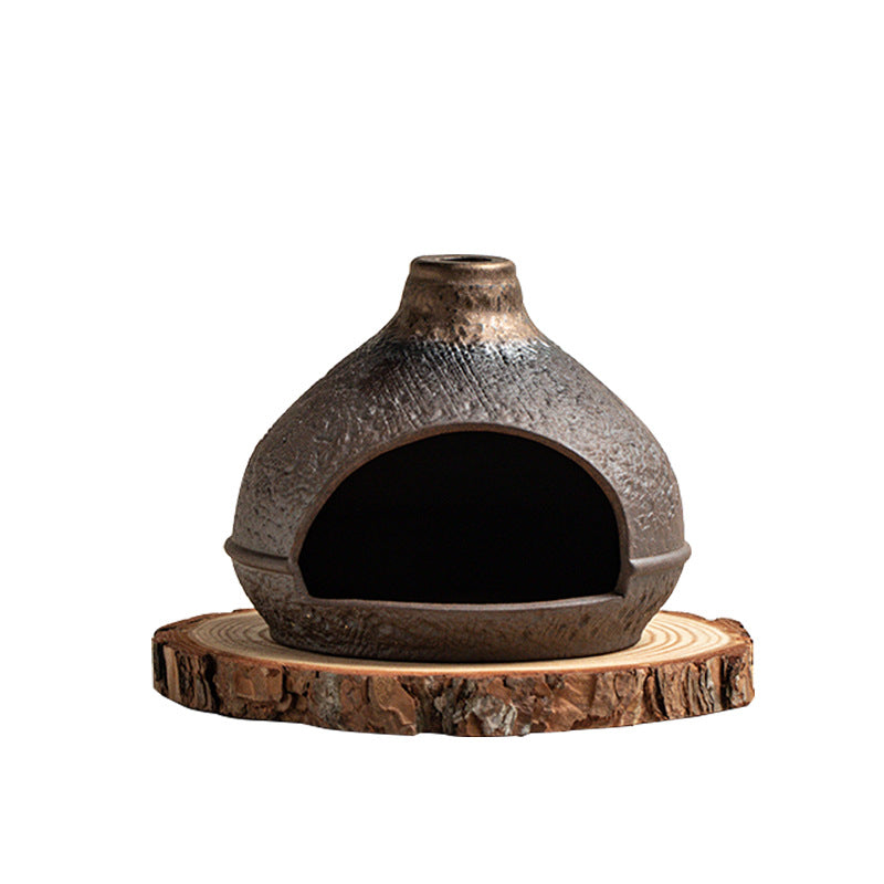 Warm hill ceramic sacred wood burner on bark edge wood coaster