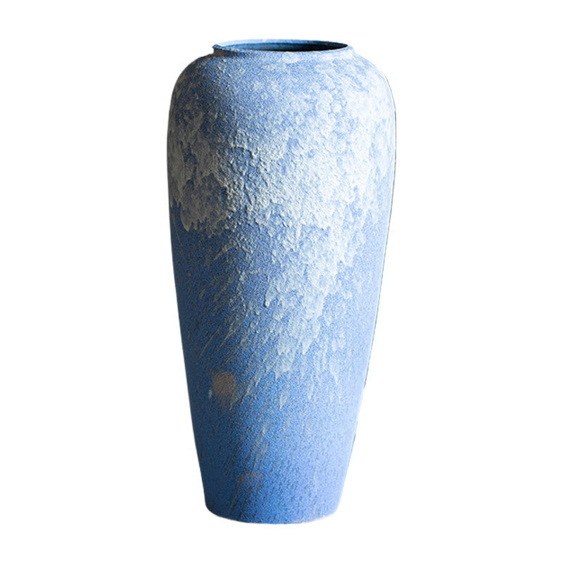 Large tall sky-blue snow-texture ceramic vase 34 cm high