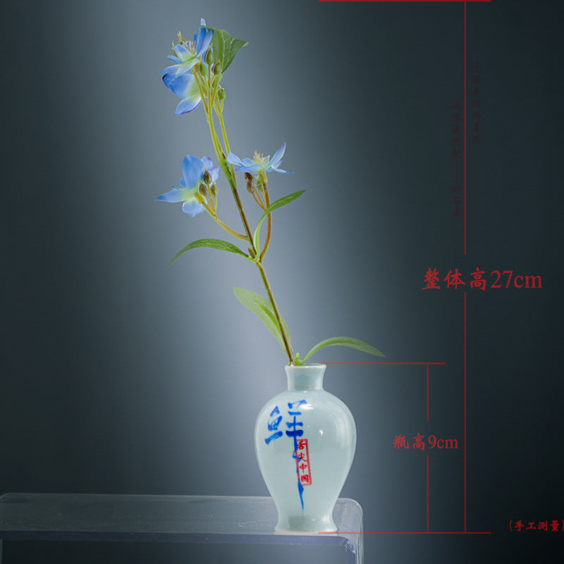 Mini Blue-and-White Porcelain Bud Vase with Floral Arrangement – 9cm New Chinese Tea Table & Desk Decor