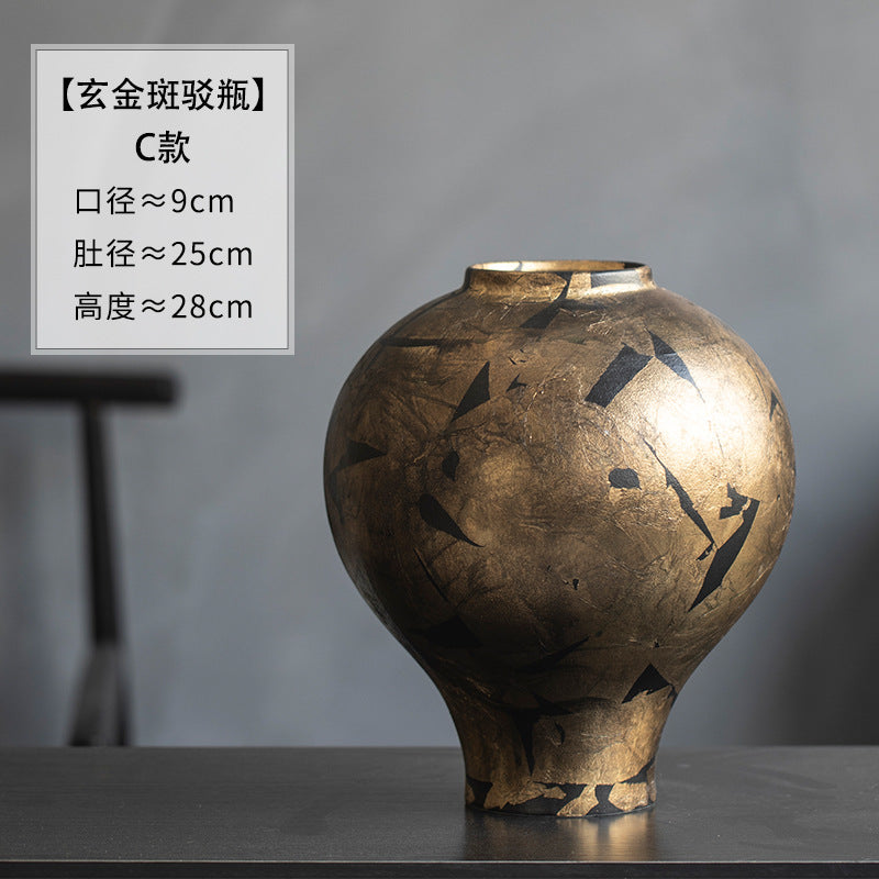 Style C black gold crackle ceramic jar vase 28 cm high