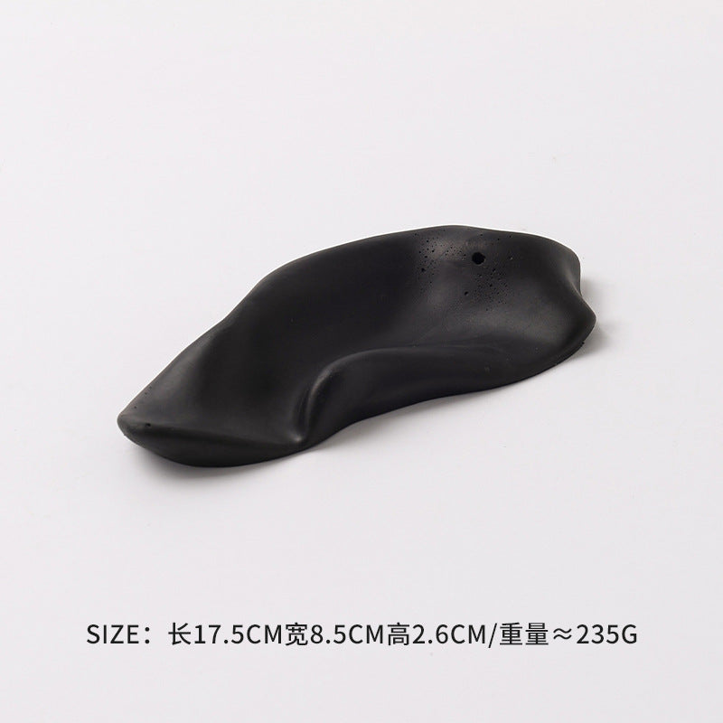 Matte black sculptural wrinkle incense tray 17.5 by 8.5 by 2.6 cm