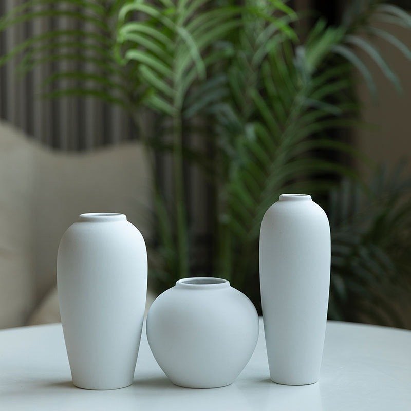 Matte white minimalist ceramic vase three-shape collection