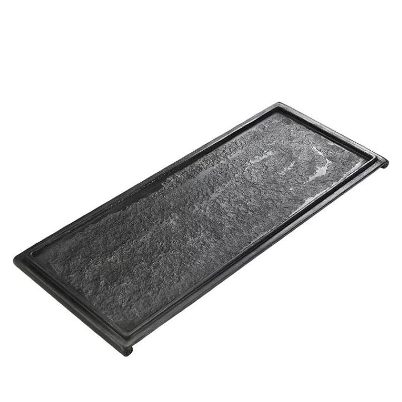 Textured rectangular Wujin stone bonsai basin