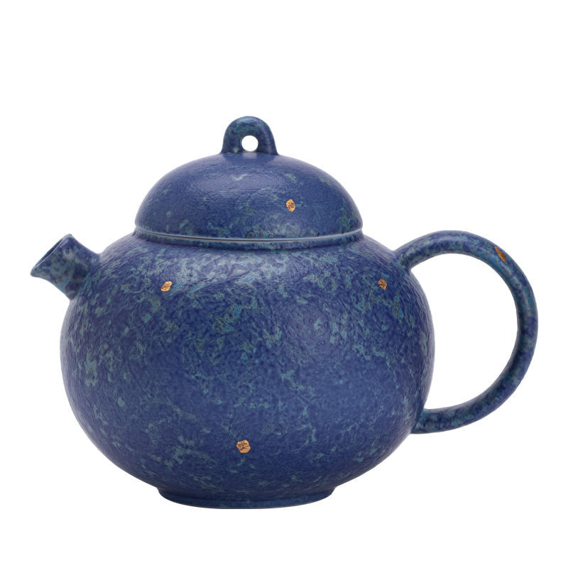 Authentic Jingdezhen Raw Mineral Sapphire Blue Gold-Splashed Sphere Teapot - 180ml Gongfu Teapot