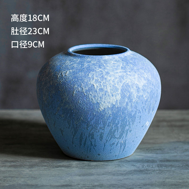Small sky-blue snow-texture ceramic vase 18 cm high
