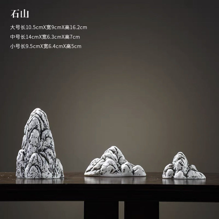 New Chinese Ceramic Mountain Sand-Tray Landscape – Pavilion, Scholar & Snow Peak Zen Tabletop Decor Collection