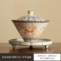 Authentic Jingdezhen Handcrafted Dunhuang Flying Apsaras Stone Rubbing Porcelain Horseshoe Sancai Gaiwan & Conical Cup Set - 160ml