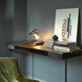 Smoked glass globe table lamp with dark bronze metal base in modern interior