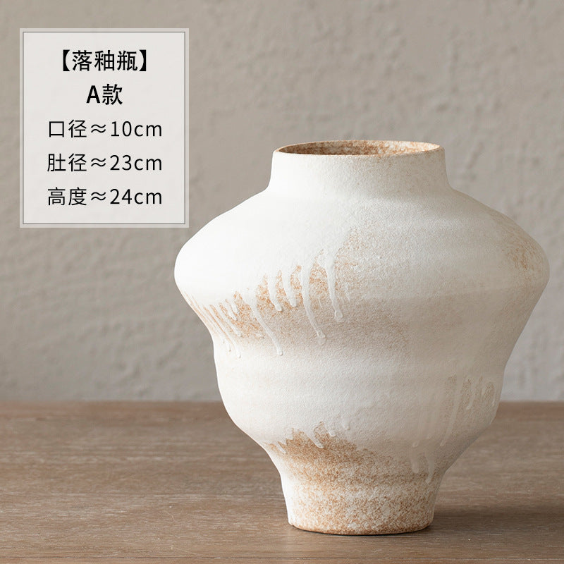 Aged white rustic ceramic vase style A 24 cm high
