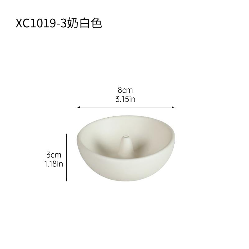 Milk white round ceramic incense holder 8 cm diameter by 3 cm high