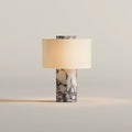 Bulgari marble table lamp with soft drum fabric shade front view