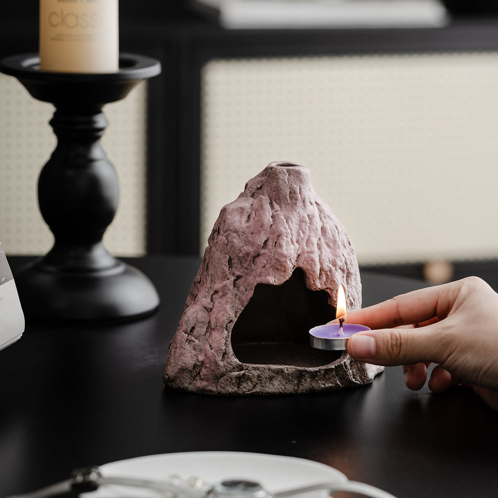 Dusty rose mountain cave ceramic burner used with Palo Santo ritual