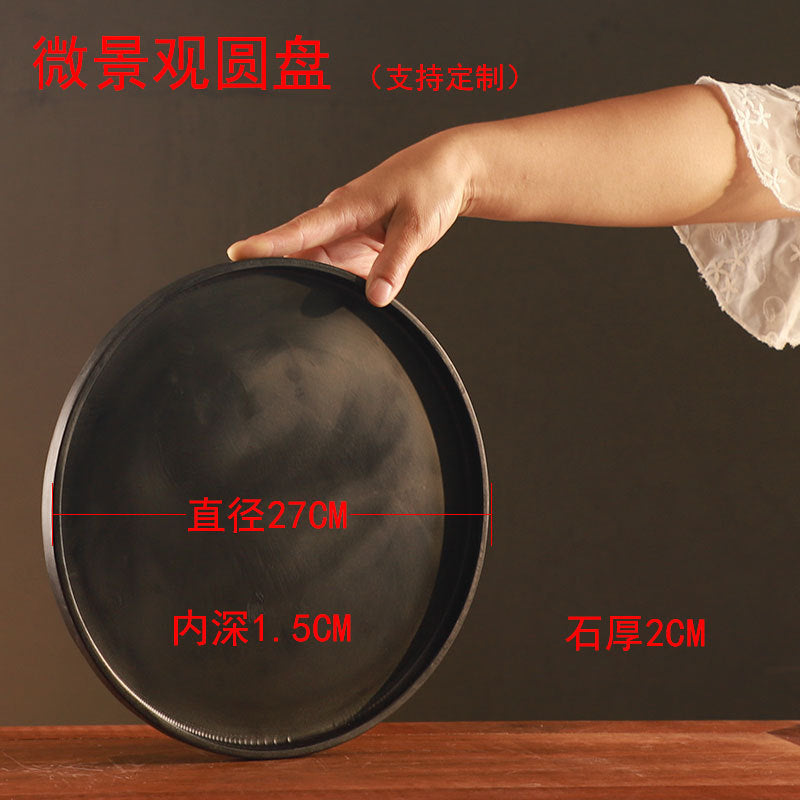 Round black stone bonsai tray 27 cm diameter with 1.5 cm inner depth