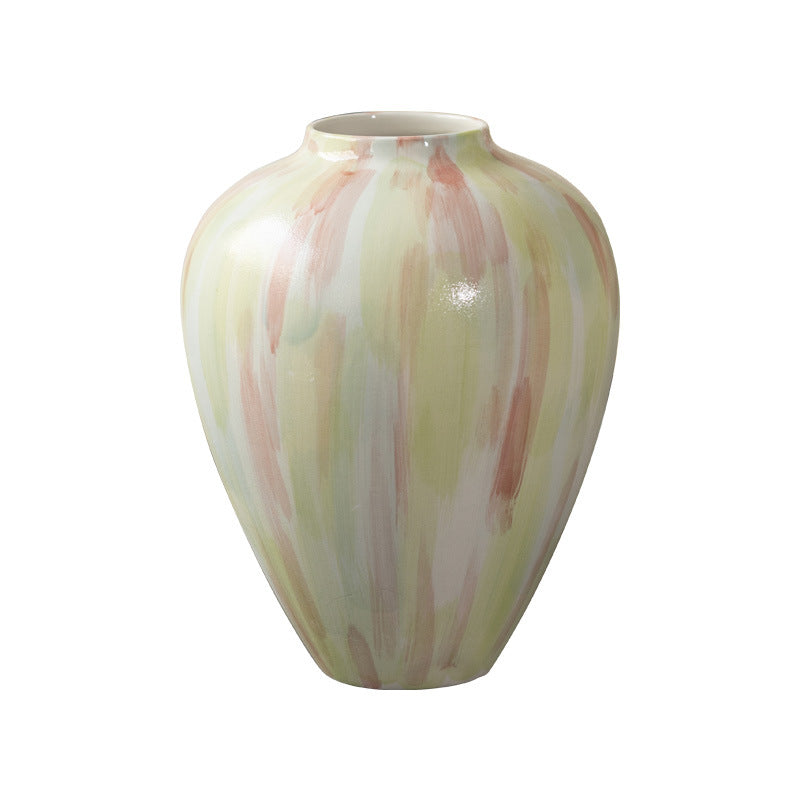 Rounded pastel stripe ceramic vase isolated product view